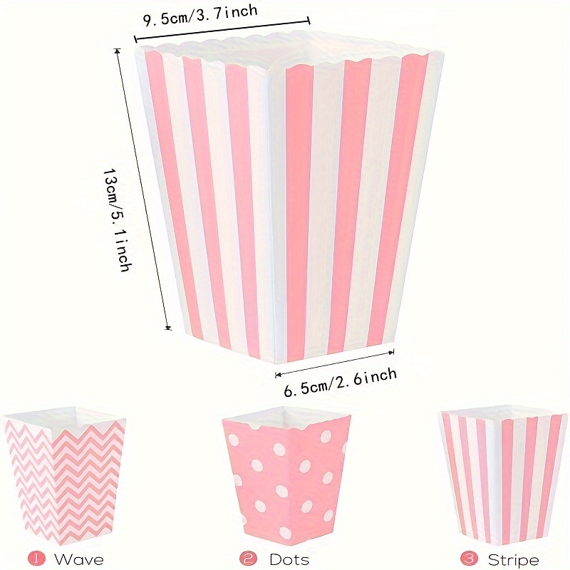 12 Uds. Cajas de palomitas de maíz de papel rosa, de lunares a rayas, cubos de cartón para dulces para teatro, Carnaval, bolsas de recuerdo de de cumpleaños