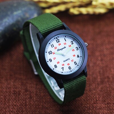 beroemde mannen jongens studenten canvas 24-uur afneembare riem quartz horloges kids sport montre enfant klokken: green-white