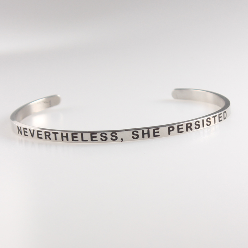 Neuheiten BROTHER Edelstahl Inspirational Positive Zitieren Manschette Mantra Armbänder & Armreifen Für Frauen Beste: NEVERTHELESS