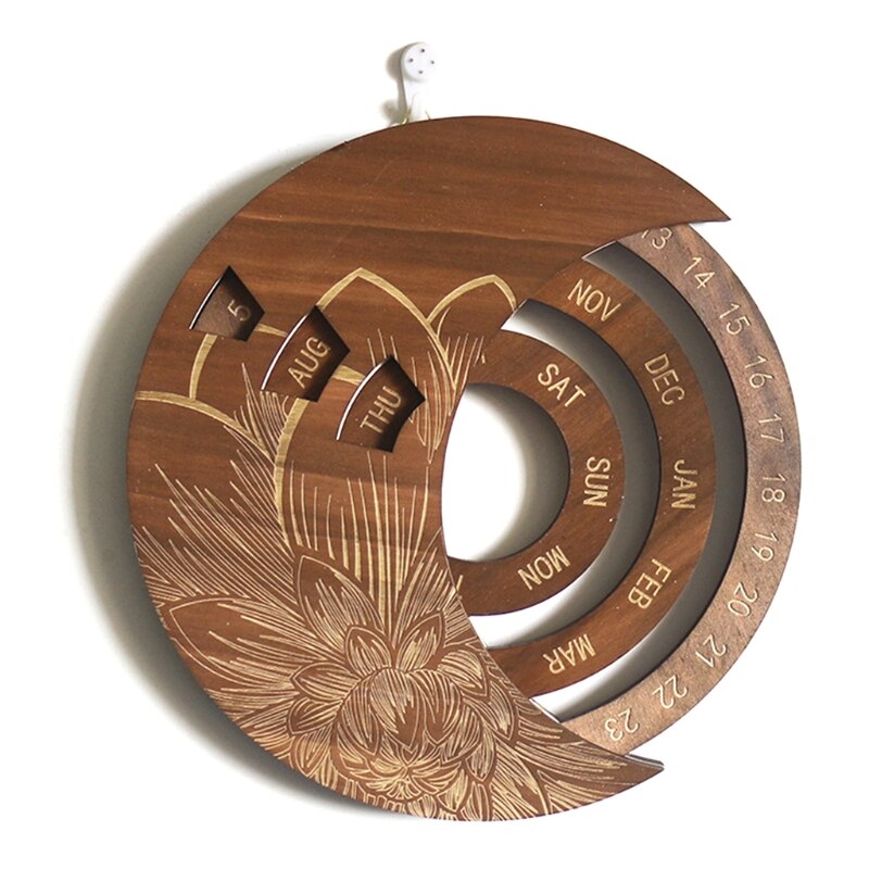 Wooden Moon Perpetual Calendar DIY Adjustable Family Birthday Reminder Sign Board Wall Hanging Crafts for Home Office School: BC