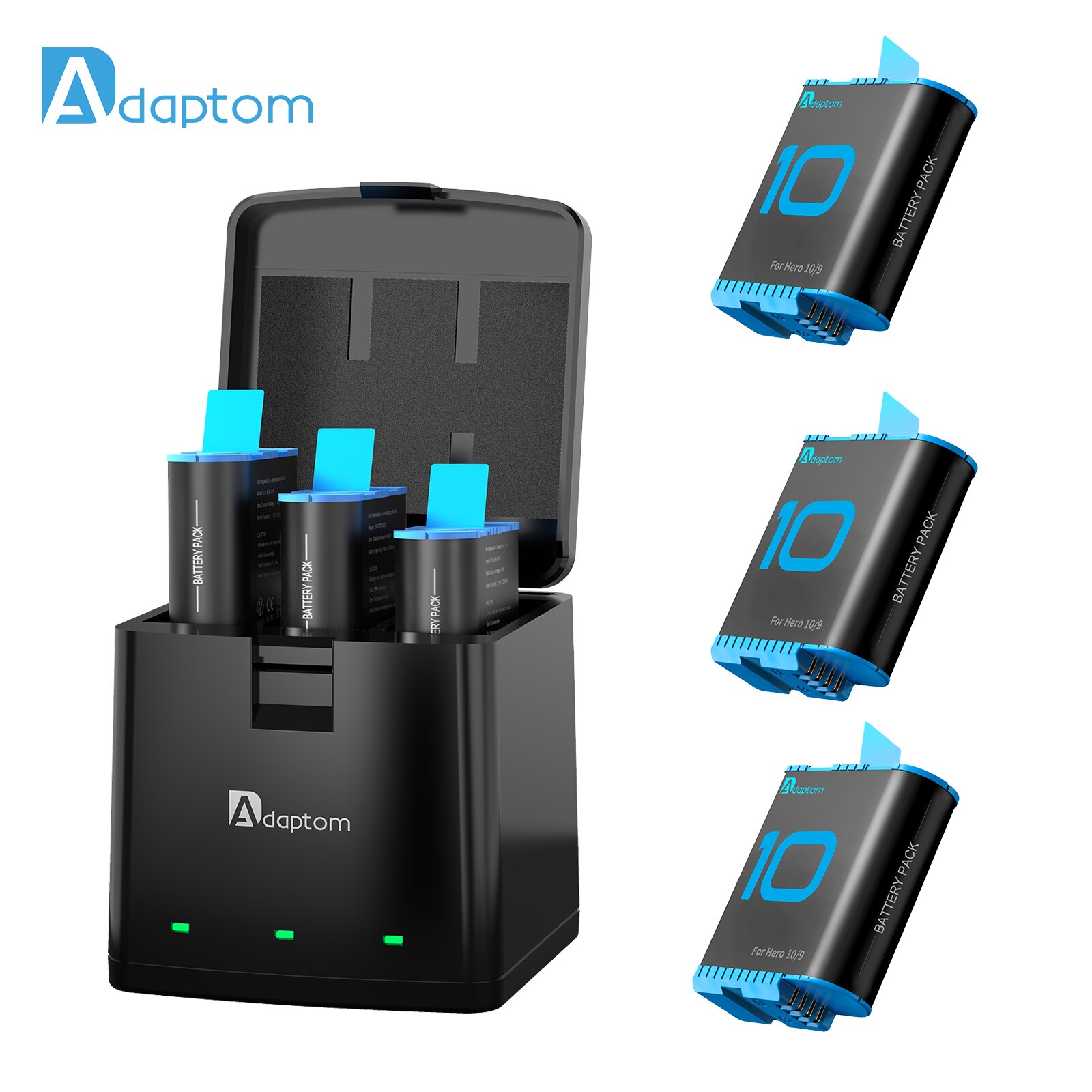 Adaptom-Batería de 1720mAh para GoPro 9, resistencia a altas temperaturas, 3 vías, cargador de luz LED para GoPro Hero 9 10, color negro