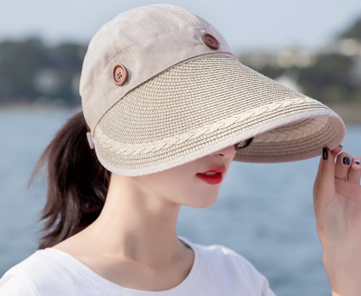 1pcs/lot korean style woman casual patchwork sun cap female beach large brim sun cap: 9