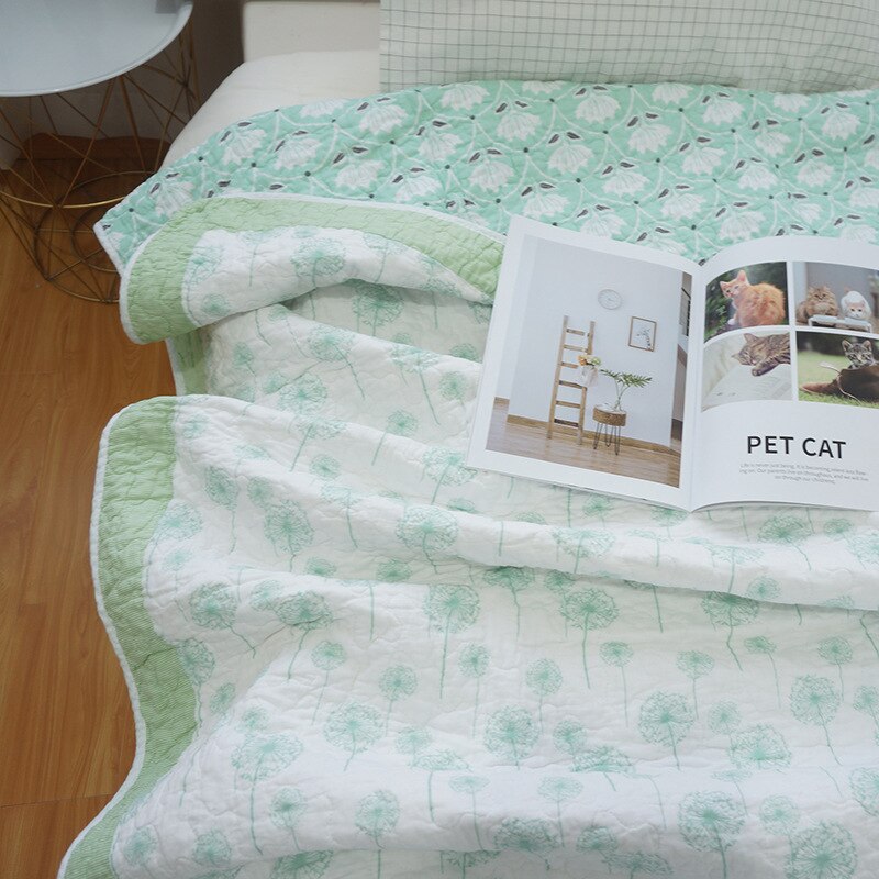 Flicka och pojkar bomull söta tryckta quiltade textilier bomull sommar luftbart överdrag quiltat överkast 150*200: Grön maskros