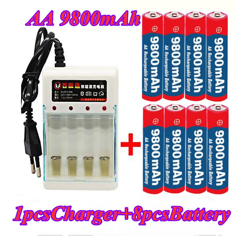 1.5 V Aa 9800 Mah Oplaadbare Batterij Aa 1.5 V. Oplaadbare Alcalinas Drummey + 1Pcs 4-Cell Battery Charger: WHITE