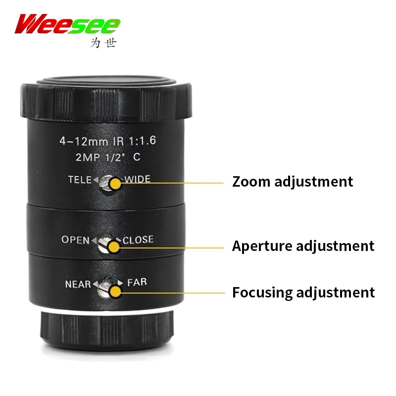 WS 4.0-12mm 2MP 2 megapixel HD CCTV lens manual zoom iris focus varifocal C mount 2 megapixel cctv lens for 1/2" image size