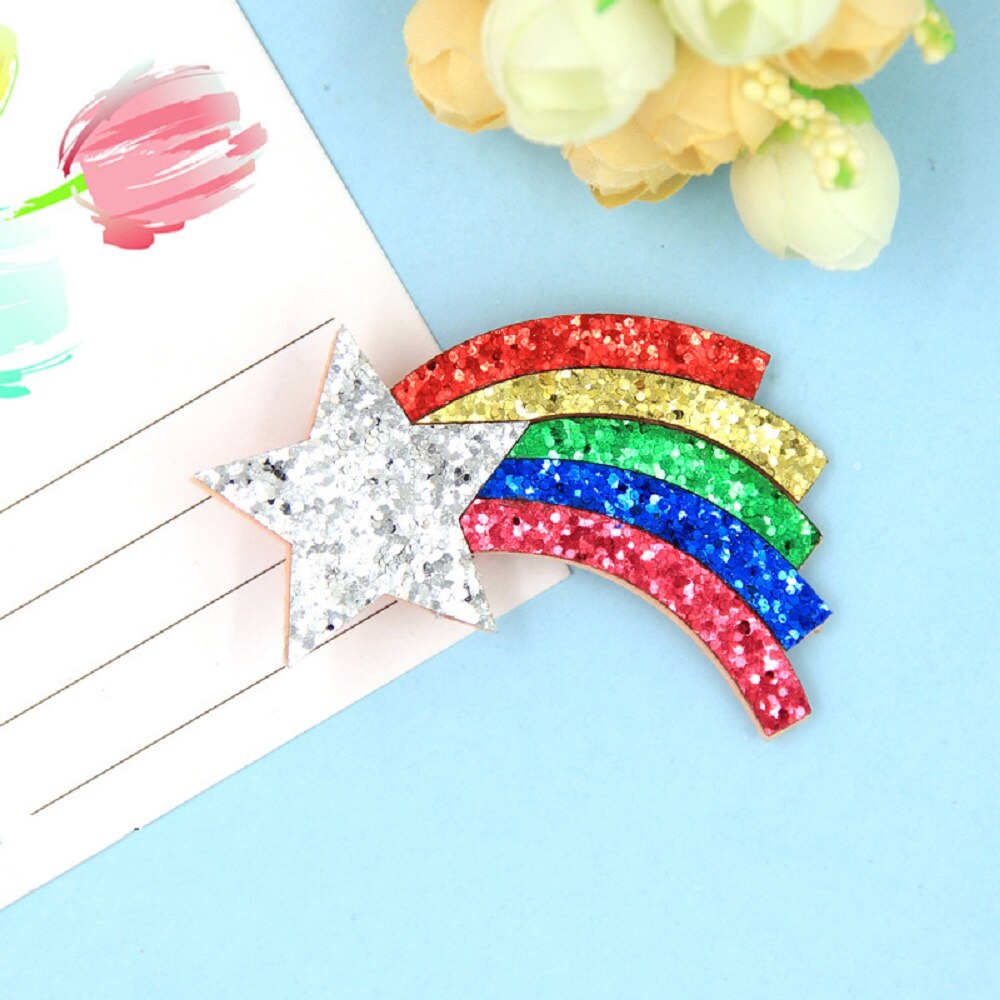 Grampos de cabelo de arco-íris com lantejoulas, acessórios para bebê, meninas, barrette, lua dos desenhos animados coreano, estrela, presilhas para cabelo: rainbow1