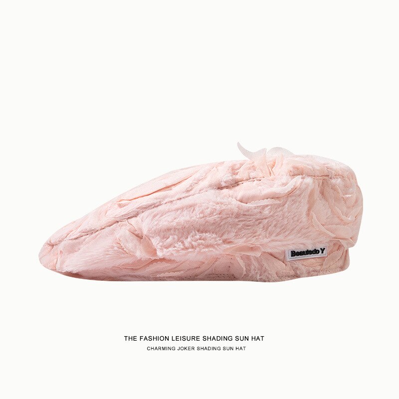 Boina de pelo de conejo para mujer, gorro de pintor negro, informal, para boda, Otoño e Invierno: pink
