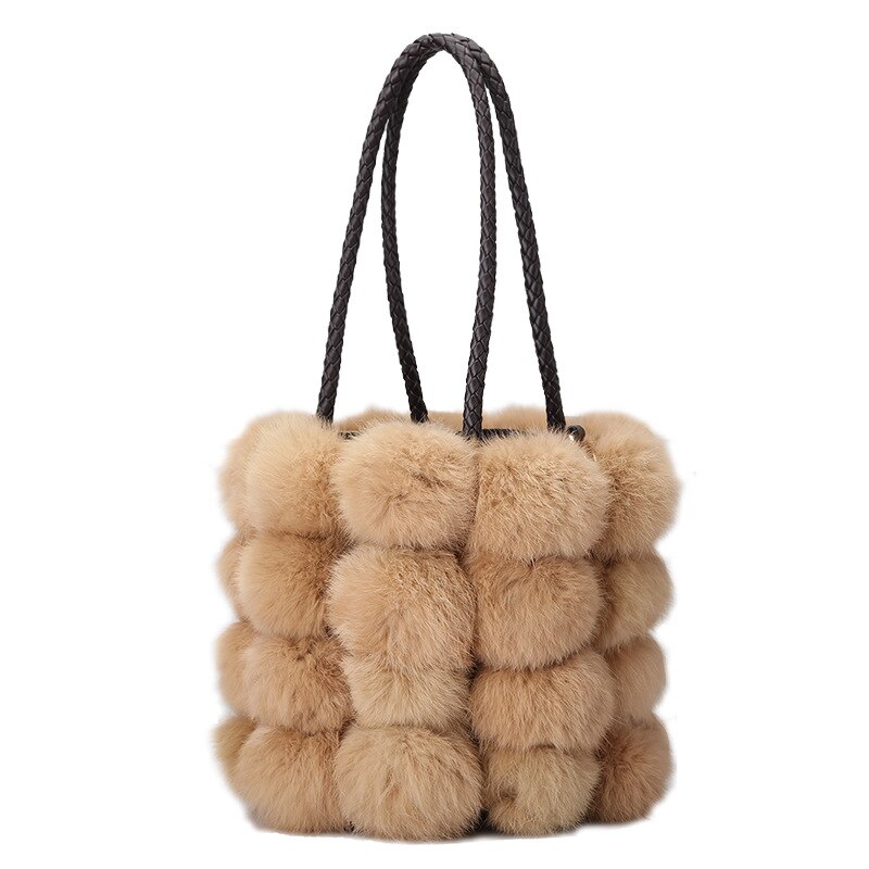 femmes sac à bandoulière concepteur en cuir pu automne hiver sacs Seto lapin cheveux sacs à main peau sac à bandoulière: brown