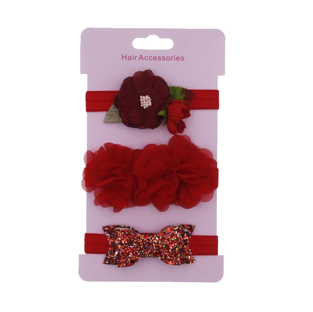 Baby pannband set elastisk paljett rosett hårband flickor bowknot casual söta huvudbonader baby barn håraccessoarer 3 st/lot: Röd
