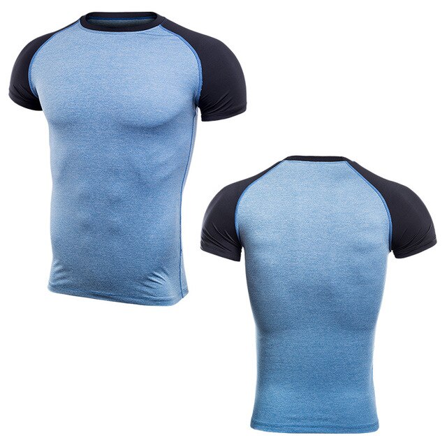 Korte mouwen slim fit heren hardloopshirt snel drogend ademend fitness gym shirt heren sport t-shirt mma rashgard training tops: P17101 blauw / Aziatische maat xl