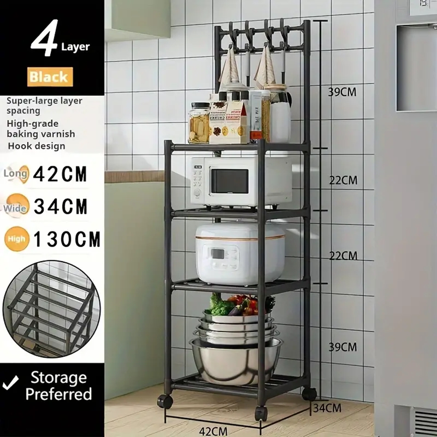 Kitchen Storage Rack Microwave Oven Pot Organizer Rolling Large Capacity Oven Rack Microwave Oven Shelves Standing Storage Shelf: Light Grey