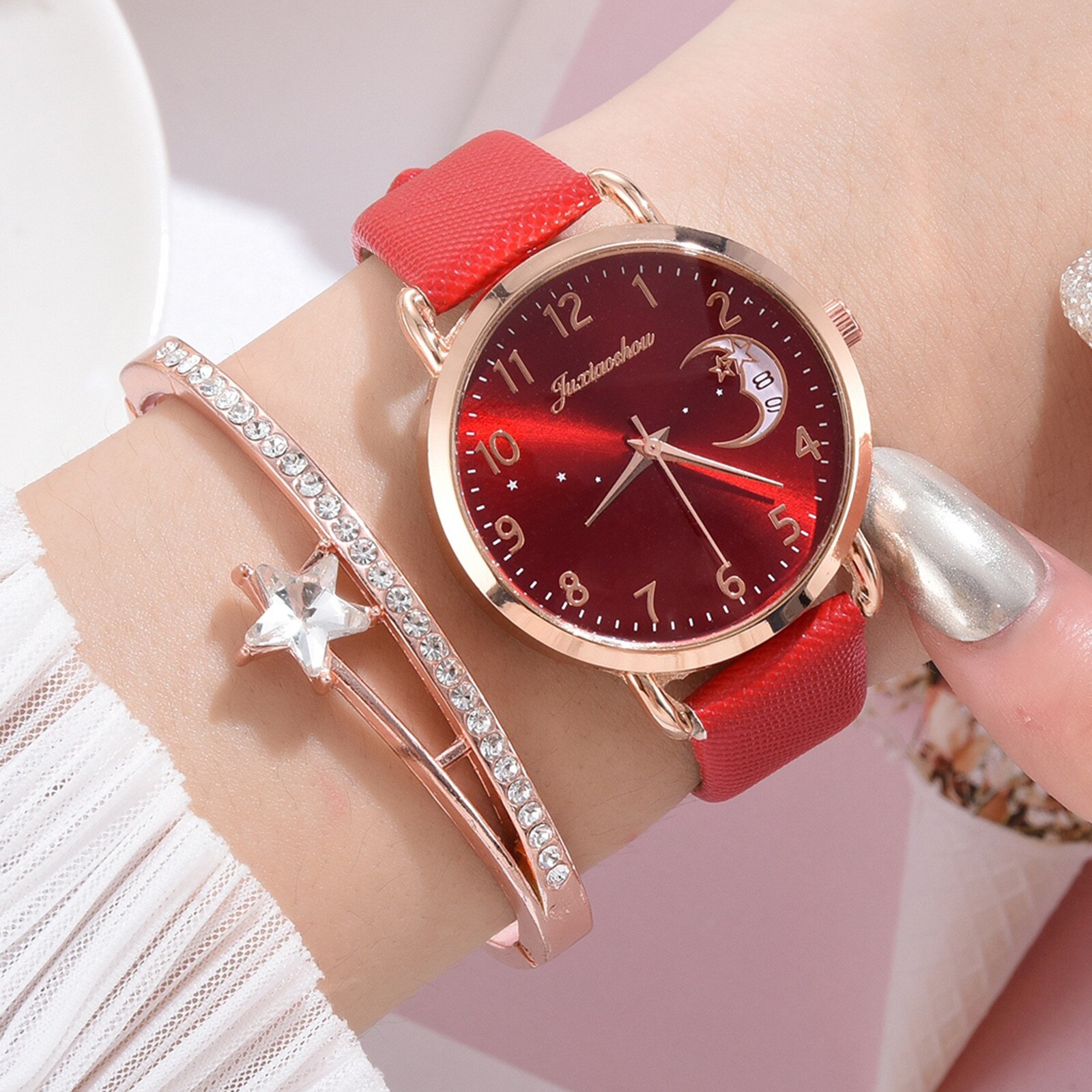 Horloges Voor Vrouwen Ster Maan Dames Armband Horloge Casual Lederen Band Quartz Horloge Klok Relogio Feminino