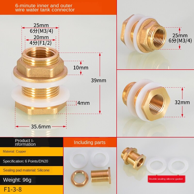 1/2IN 3/4IN 1 inch double outer wire connector outer teeth stainless steel water inlet and outlet water pipe fittings: B section 6 points