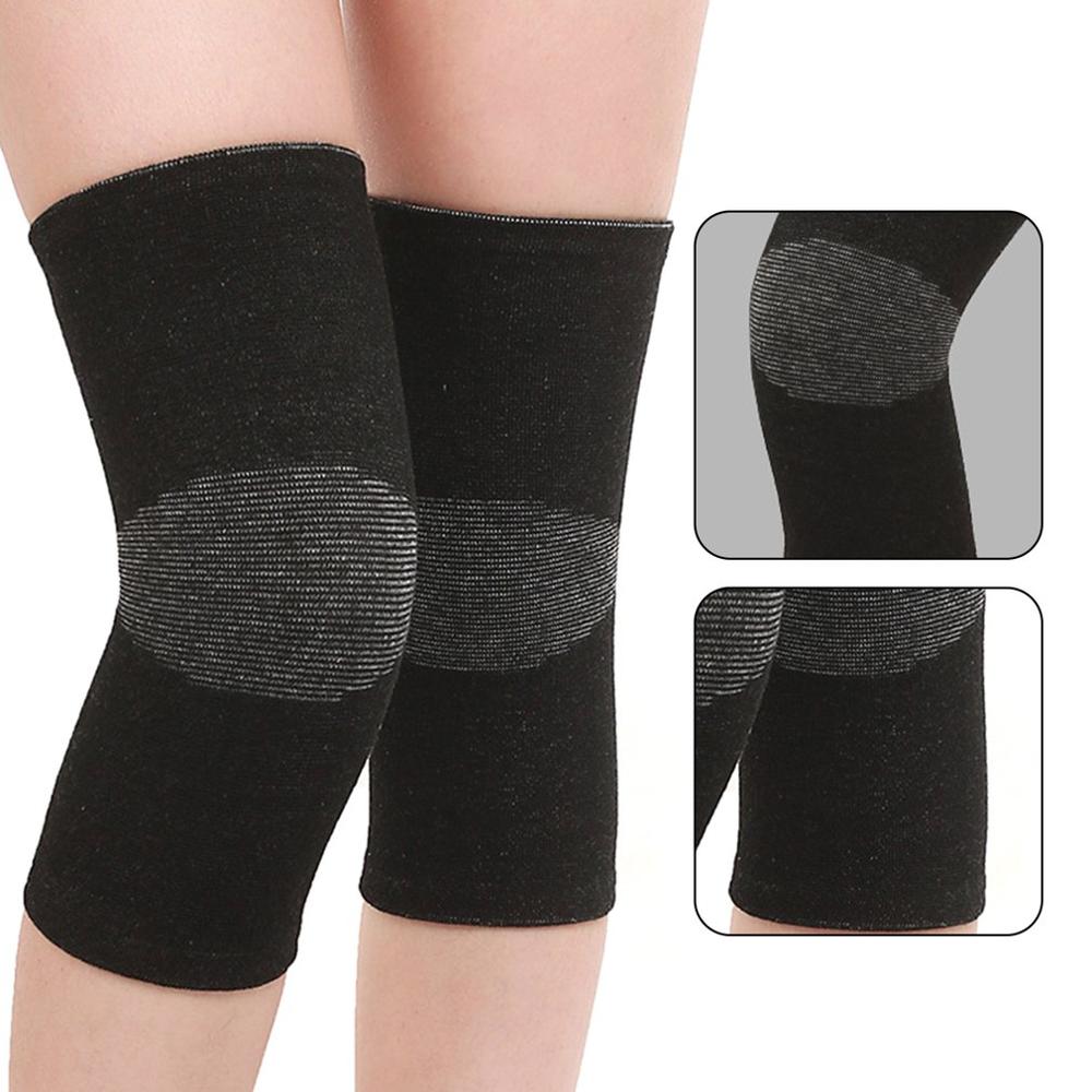 Kneepad Knitted Bamboo Charcoal Four Side Bounce Fitness Exercise Running Middle Aged Keep Warm Knee Pad: Black / L