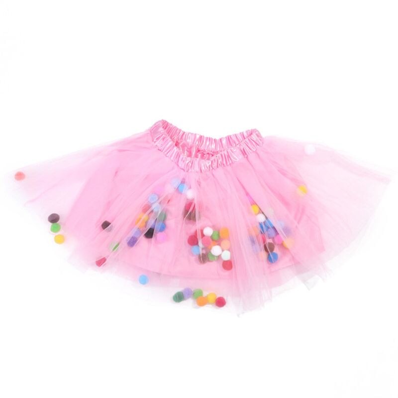 Kids Meisjes Ballet Gelaagde Fluffy Tulle Tutu Rok Met Regenboog Pom Pom Bladerdeeg Bal Meisje Tutu Rok Kids Kleding Prinses kleding: Roze