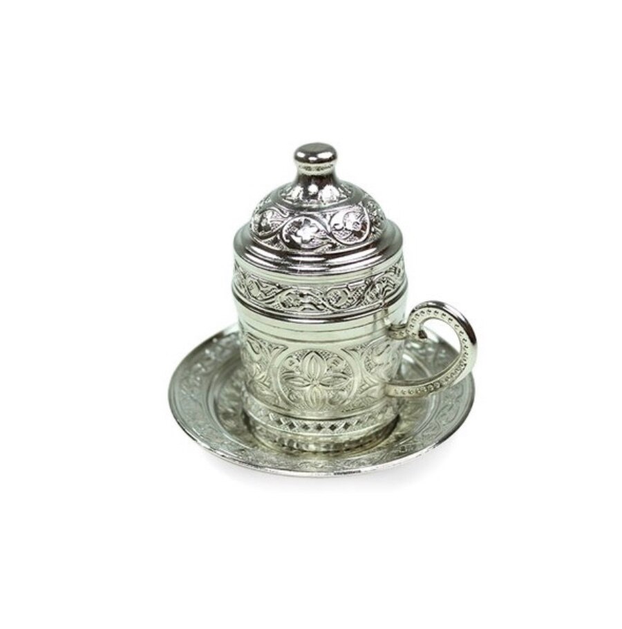 Ottoman Motif 2'li Turkish coffee Set-Silver