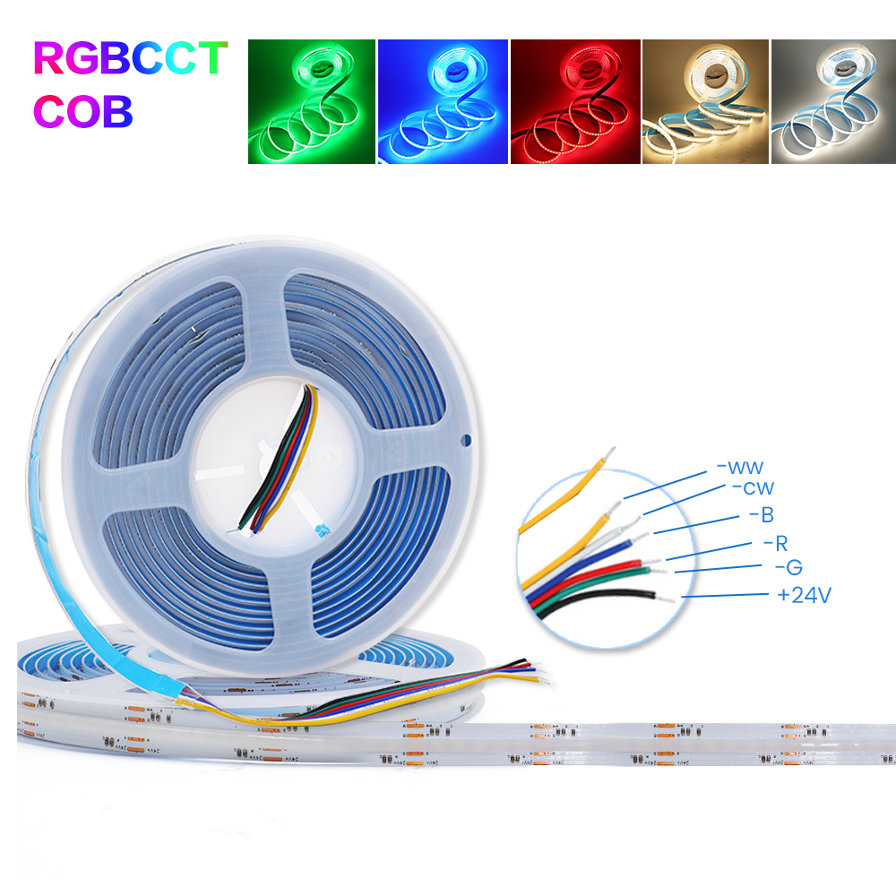 RGBCCT RGBW RGBWW RGB COB tira de luz LED 24V 840 784LEDs/m cinta Flexible de alta densidad luces lineales COB regulables 1M 2M 3M 4M 5M: Azul / 1 m