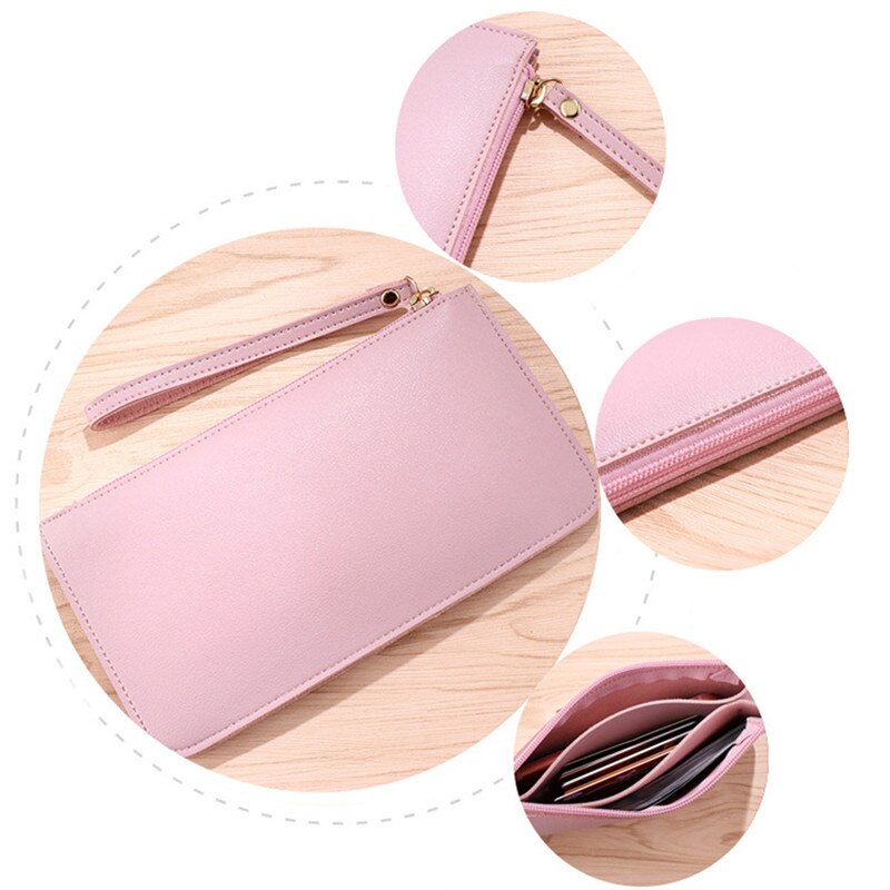 Women Wallets Long PU Leather Long Wallet Female Zipper Slim Clutch Ladies Wristlet Ultra Thin Mobile Phone Bag Coin Purse