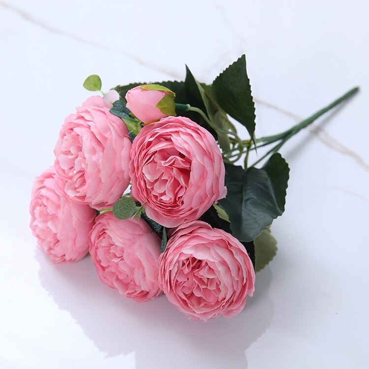 30Cm Rose Roze Zijde Pioen Kunstbloemen Boeket 5 Groot Hoofd En 4 Bud Goedkope Nep Bloemen Voor Thuis bruiloft Decoratie Indoor: Roze