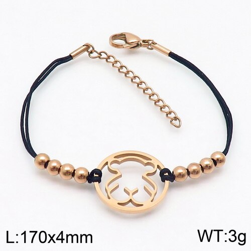 Women Men Punk Silver Color Rose Gold Titanium Steel Weave Bear Hollow Star Chain Leather Bracelets Pulseras Jewelry: 15