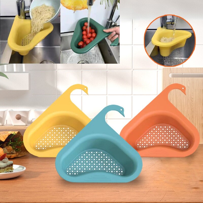 Sink Hanging Swan Drain Basket Garbage Filter Blue Fruit Vegetable Drain Rack Dry Wet Separation Kitchen Special Rack