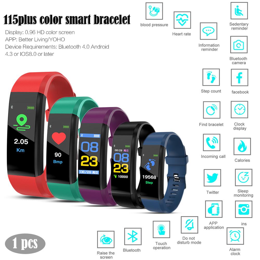 Waterdicht Stappenteller Slimme Bloeddrukmeter Hartslag Fitness Tracker Stappenteller Lopen Stappenteller Polshorloge 115Plus
