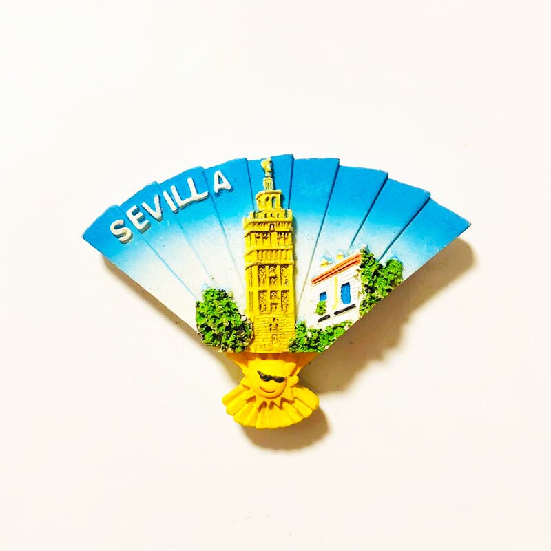 Imanes de nevera de Ibiza, Benldorm, Hawaii, Sevilla, ventilador de flores, pegatina magnética para nevera, recuerdo de viaje mundial: Sevilla fan