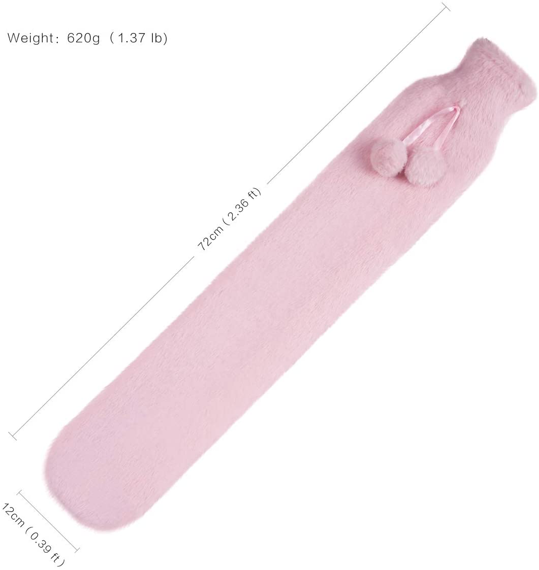 Long Stander Water Bottle Bed Warm Waist Back Water Bottle With Super Soft Plush Material Cover 2L Pure Natural Rubber: Pink