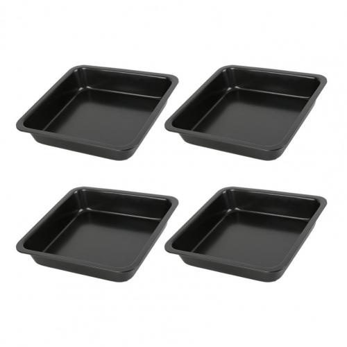 4Pcs/set Baking Tray Square Non-stick Carbon Steel Bakeware Bread Cake Tray for Home Kitchen Tool: Black