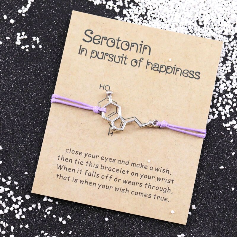 Serotonine wensarmband, serotonine molecuul armbanden, chemische formule 5- , ht charm, dna armband, verpleegster sieraden, vriendschapsarmband