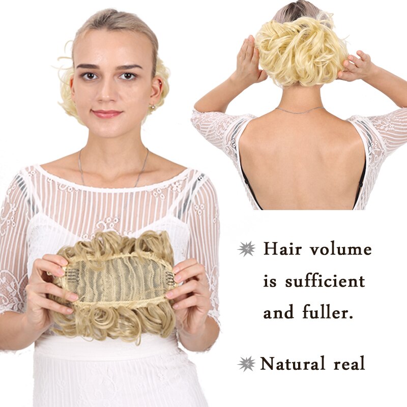 Ailiade rörigt hår bulle lockigt chignon syntetiskt hårstycke för kvinnor hår elastiskt gummiband 2 kamklämma i uppsatt hårförlängning