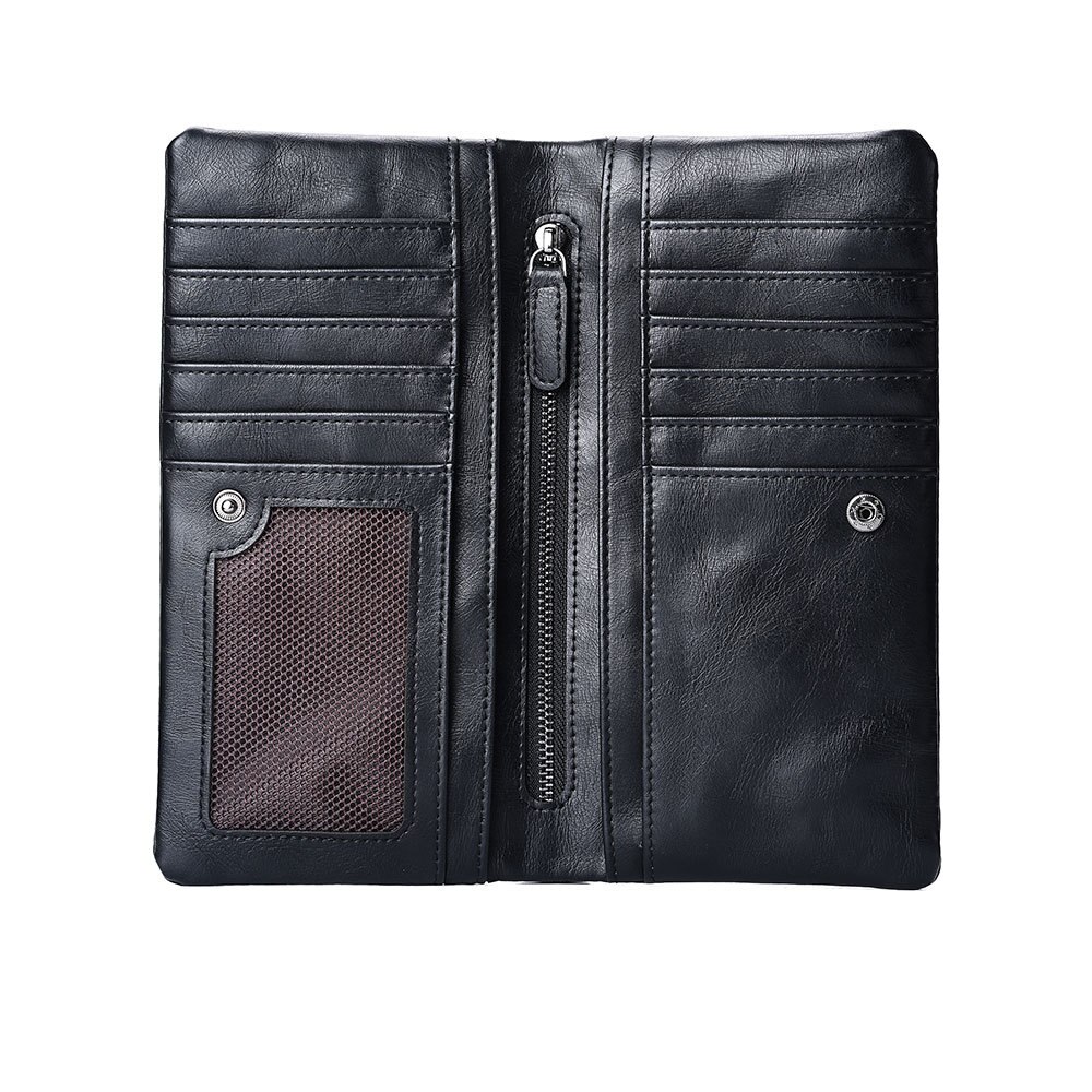 Soft Leather Men's Business Wallets Brand Vintage Purse Card Holder Male Long Zipper Clutch Wallet with Phone Pocket