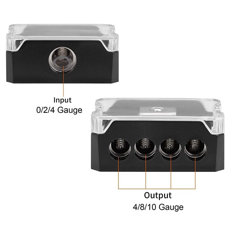 4 Way Power Distribution Block 1X 0/2/4 AWG in 4X 4/8/10 Out Amp Power Distribution Block for Car Amplifier Audio 2 Pack