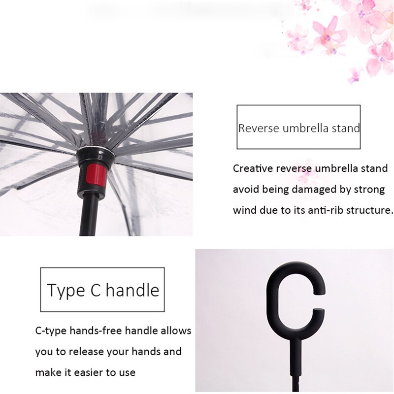 Ombrello trasparente inverso doppio strato invertito antivento manico C ombrelli da pioggia antivento per donna equipaggiamento da pioggia