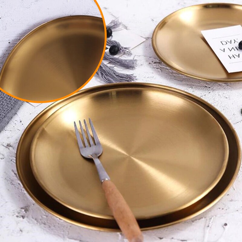 Stainless Steel Golden Plate Dessert Plate Western Food Plate Coffee Tray Jewelry Storage Cake Plate Disc Roast Barbecue Plate