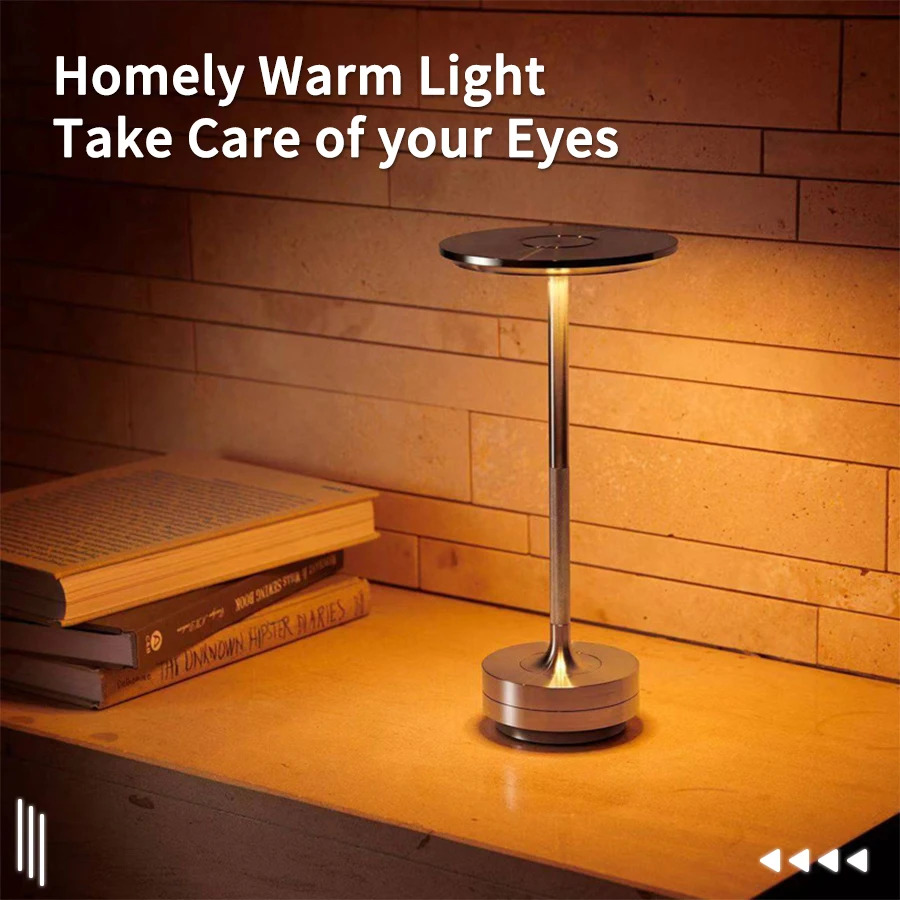 Oplaadbare draadloze tafellamp voor slaapkamer, oplaadbaar, aanraaklamp, campingkaars, creatief, USB-C, bureaulamp