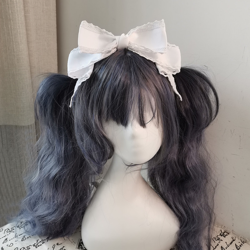 Tocado lolita, diadema de Lolita, muñeca, horquilla con lazo grande, accesorios de cosplay KC hechos a mano para sirvienta, accesorios japoneses para el cabello de Anime: Blanco