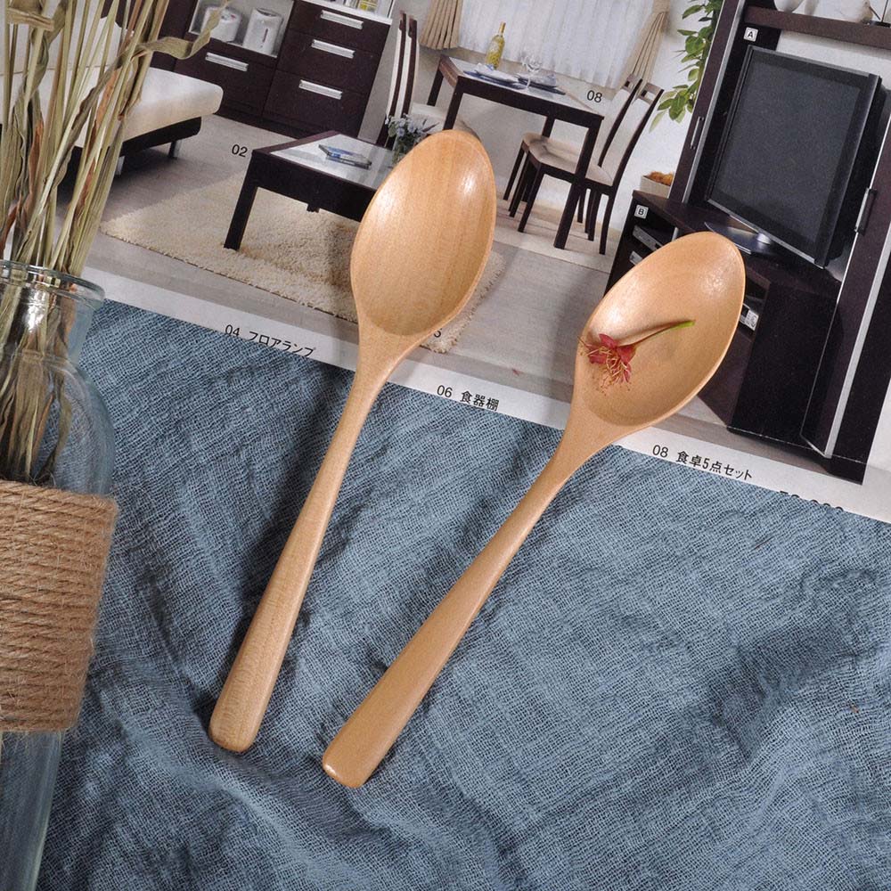 Natural Wood Spoon Bamboo Kitchen Cooking Dining Soup Tea Honey Coffee Utensil Tools Soup-Teaspoon Tableware 1Pc