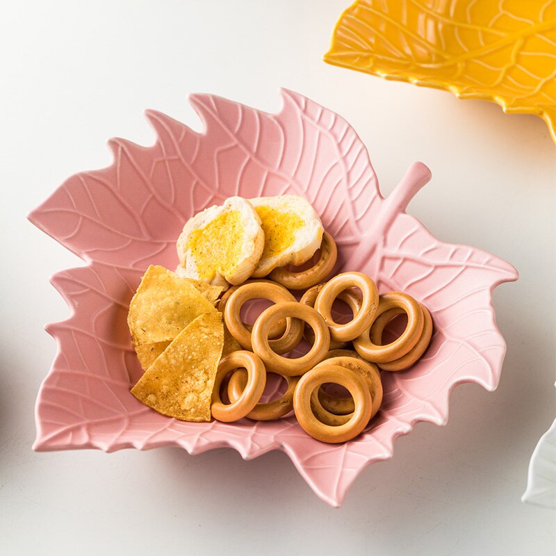 Creatieve Keramische Esdoornblad Plaat Snack Dessert Cake Candy Moer Schotel Fruit Salade Porselein Sleutel Sieraden Thuis Decoratieve Lade