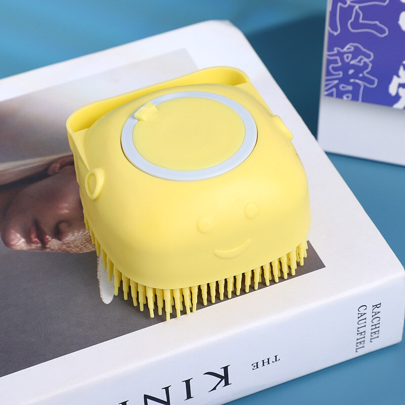 Cepillos de silicona para perros y gatos, cepillo de lavado para baño, masaje suave, limpieza del pelo, ducha: YELLOW
