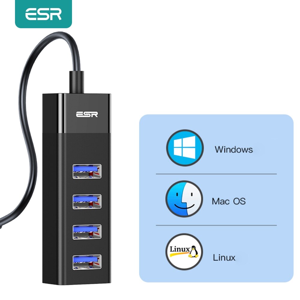 ESR USB HUB Adapter USB 3.0 Dock Fast Transfer Splitter 4 Ports 4-In-1 USB Extention Data Transfer for PC MacBook