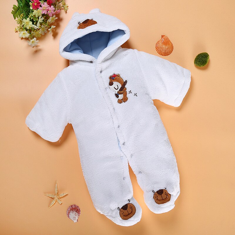 Fall Winter Spring Coral Fleece Baby Velvet Bunny Puppy Newborn Infant Toddler Hood Footies Climbing Jumpsuit Girls Boys Clothes: White / Newborn