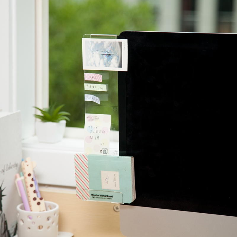 Acrylic Monitor Message Memo Board for Sticky Notes Transparent Name Card Phone Holder Desktop Storage Rack