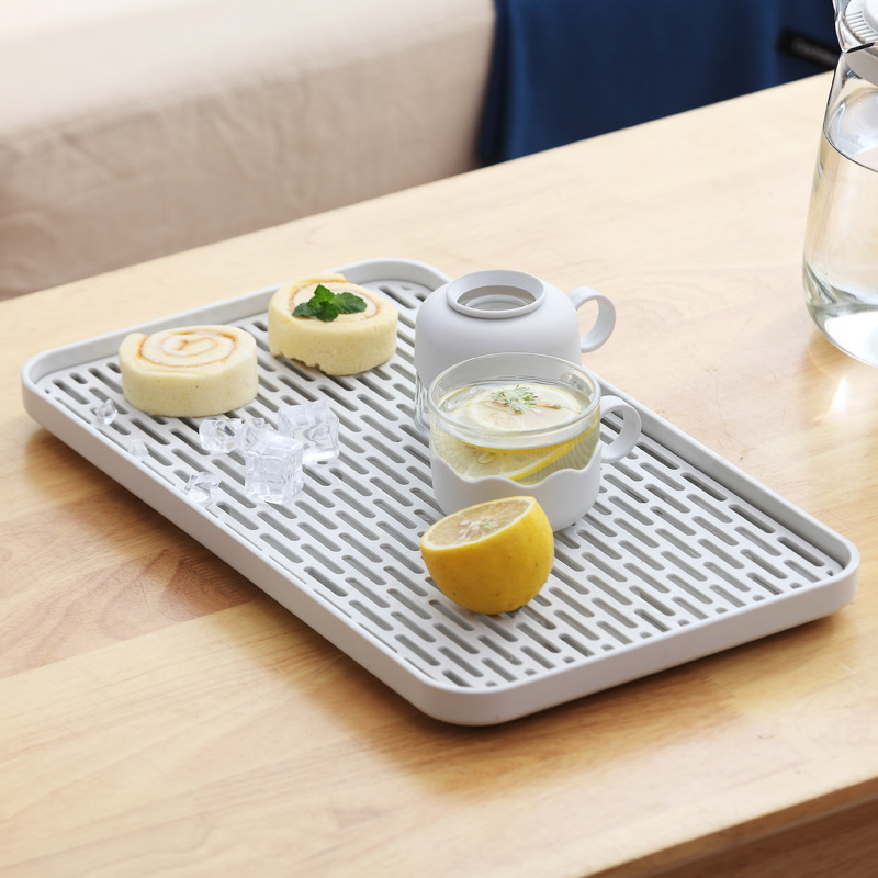 household drain tray, double-layer plastic tea tray, household fruit tray, and more rectangular racks: Large-white