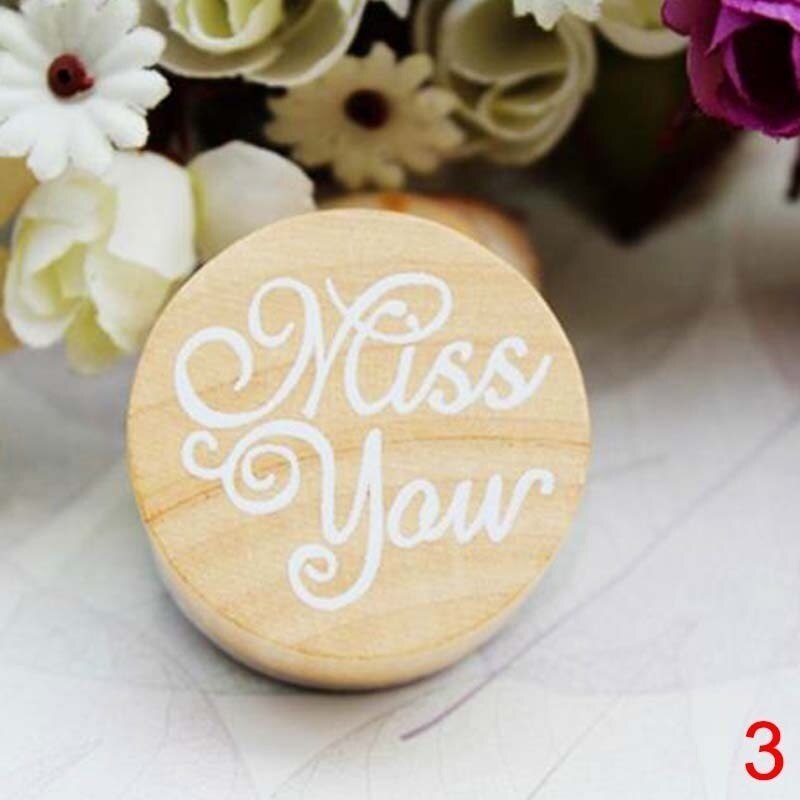 Retro Round Wooden Stamp Popular Handwriting Wish Sentiment Wooden Rubber Round Stamp Floral Choose Word: miss you