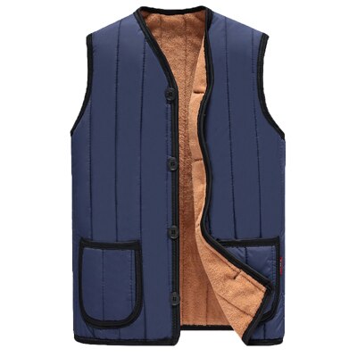 PEVSN Winter Men Vests Fleece Warm Waistcoat Man Outwear Casual Thermal Soft Vests Thick Windreaker Sleeveless Jackets Clothing: Dark Blue / XL
