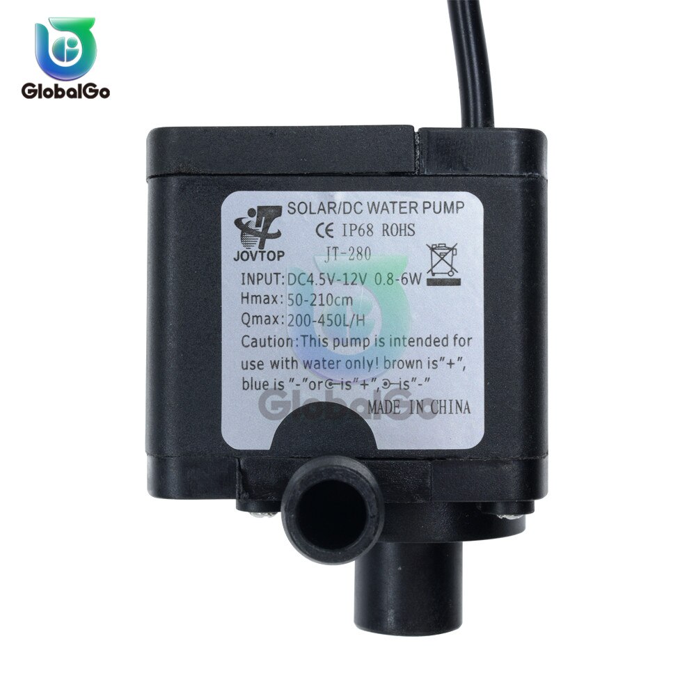 Jt -280 ip68 vandtæt mini vandpumpe ultra-støjsvag nedsænket akvariepumpe 200-450( l/h ) 12v 6w dc børsteløse mikro vandpumper