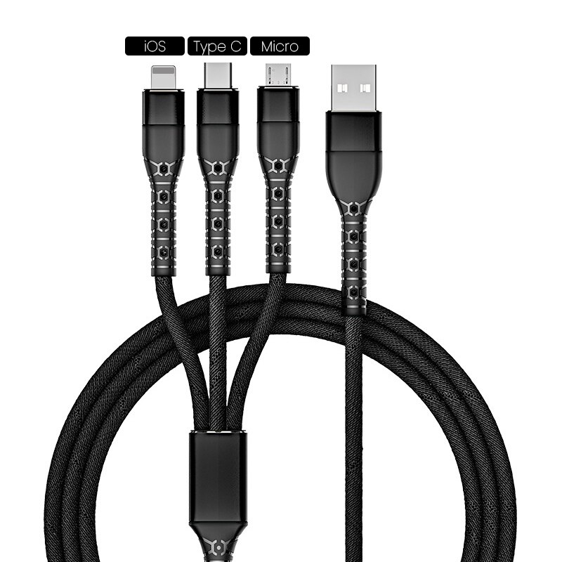 3 In 1 Usb Data Kabel 6A 66W Scp Voor Huawei Mate 40 Pro Micro Usb Type C 3in1 2in1 usb Charger Oplaadkabel Voor Iphone 13 12 11: Black