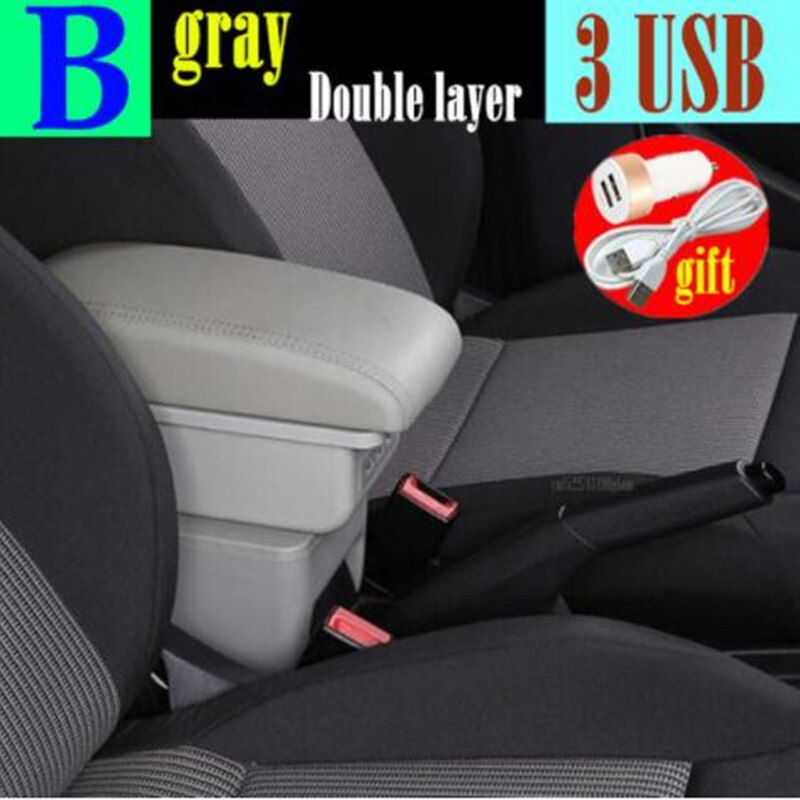 For MINI Cooper R50 R52 R53 R56 R57 R58 F55 F56 F57 Countryman R60 F60 Armrest box car accessories styling: B style gray 3USB