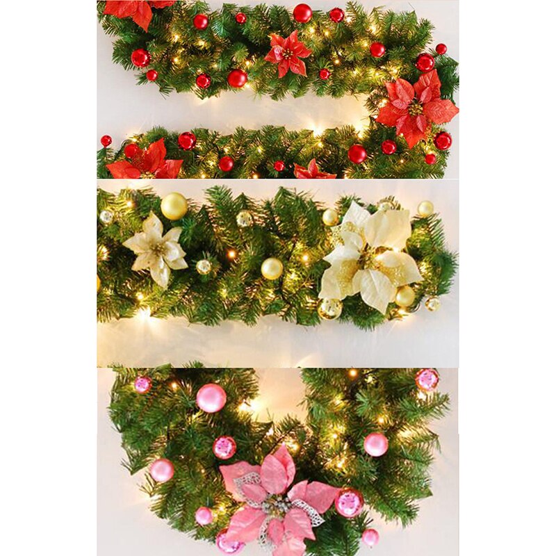 2.7M Christmas Rattan Artificial Garland Home Decor Wreath Decorative Green Christmas Garland Artificial Xmas Tree Decoration